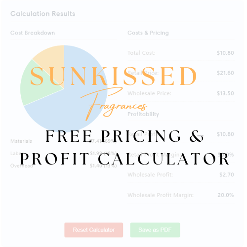 Screenshot of a pricing calculator interface showing fields for cost, profit margin, and final retail price.