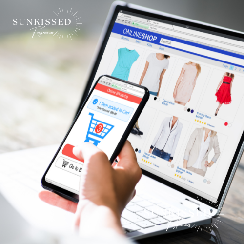 Illustration of a product page layout with shopping cart icons and user engagement elements, representing ecommerce optimization.