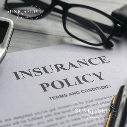 Shield icon with handmade items in the background, showing protection and insurance for small businesses.